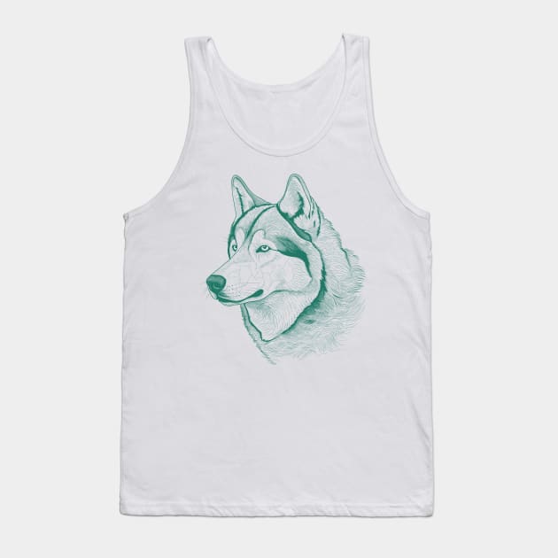 Alaskan Malamute Dog Minimalistic Green line drawing Tank Top by Danielleroyer